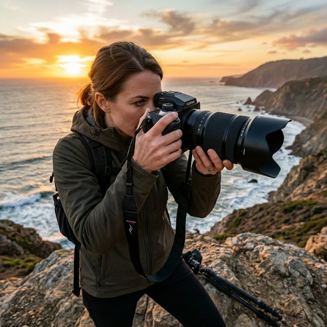 Fotógrafo profissional com câmera high-end
